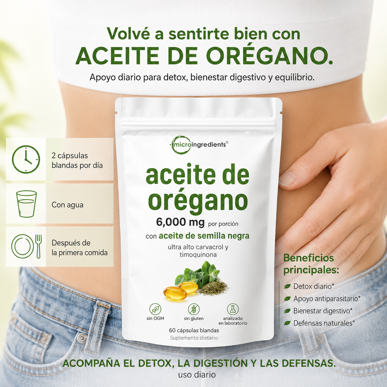 Aceite de oregano® — Acompañá el detox, la digestión y tus defensas desde adentro.