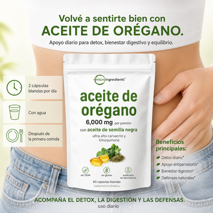 Aceite de oregano® — Acompañá el detox, la digestión y tus defensas desde adentro.